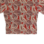 Womens Red Paisley Printed Button Shirt Short Sleeve V-Neck L Polyester Blend