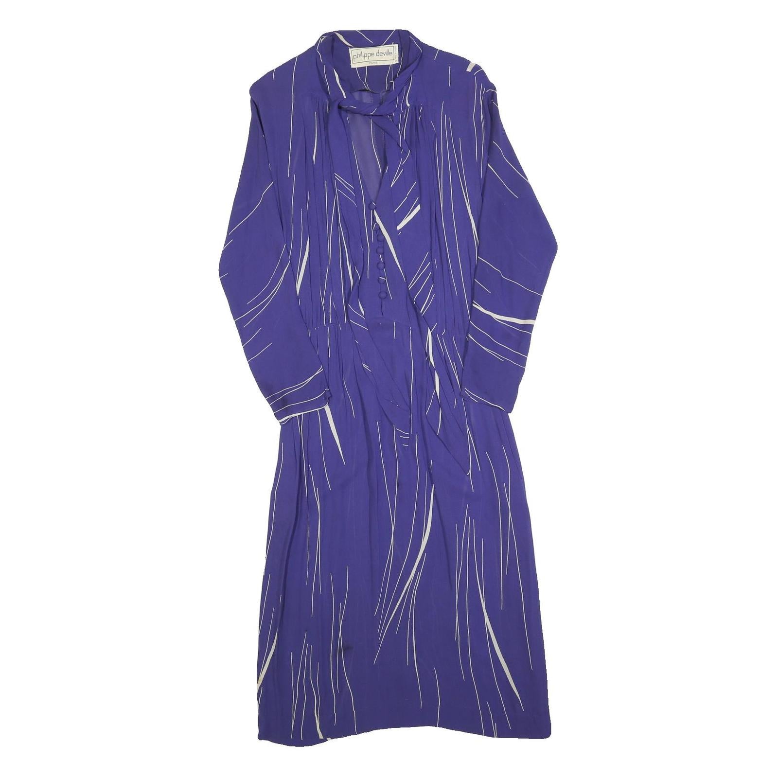 PHILIPPE DEVILLE Womens Purple & White Day Dress Polyester Striped Long Sleeve