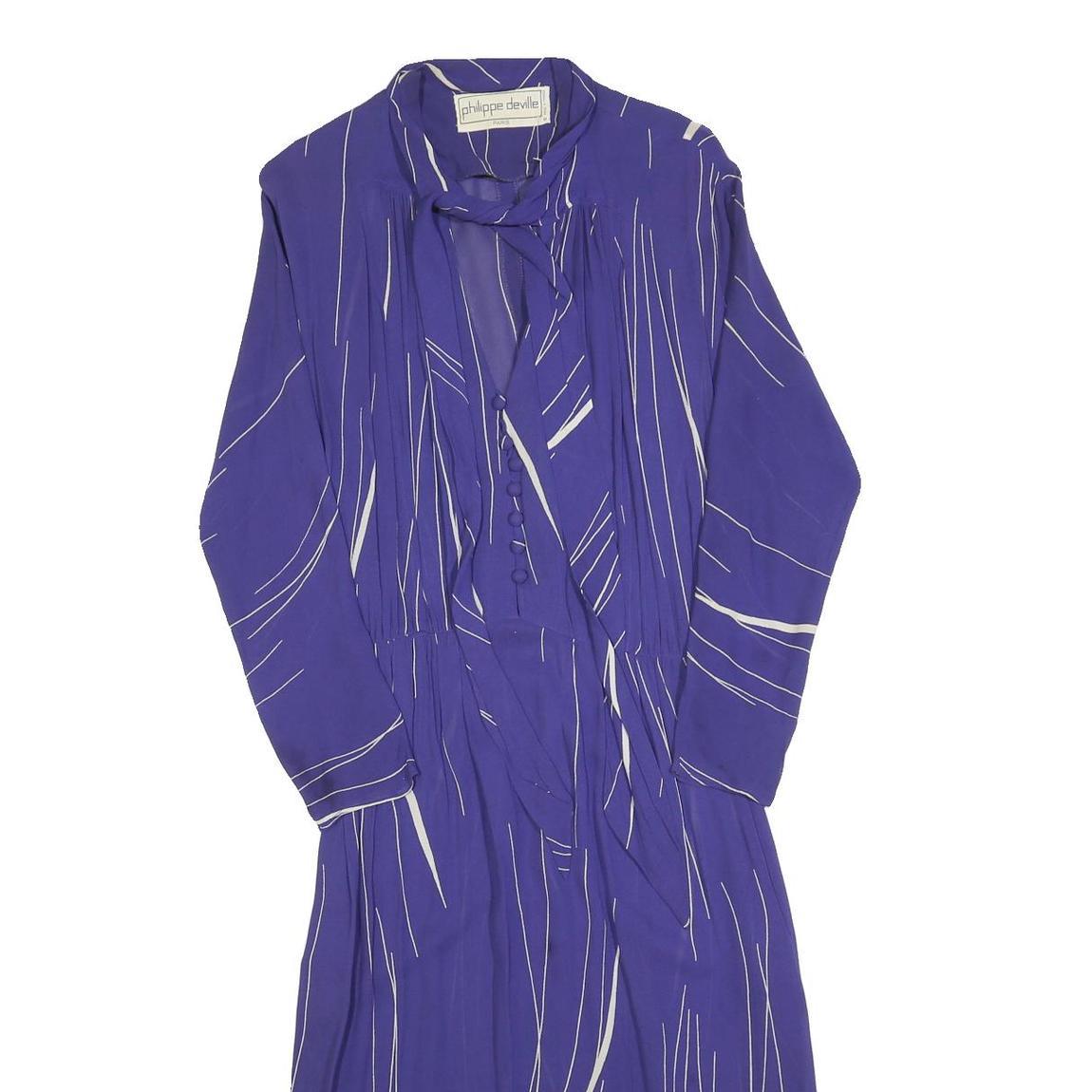PHILIPPE DEVILLE Womens Purple & White Day Dress Polyester Striped Long Sleeve