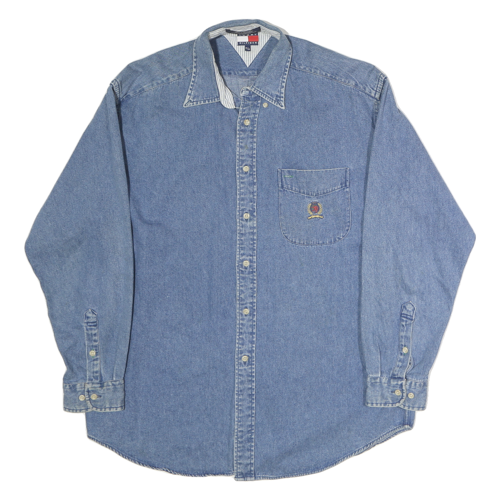 TOMMY HILFIGER Mens Blue Denim Shirt M Cotton Long Sleeve Button Casual