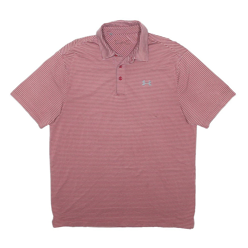 UNDER ARMOUR Mens Red & Burgundy Striped Short Sleeve Polo Shirt L Performance