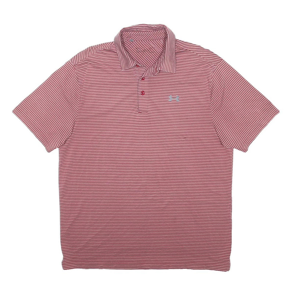 UNDER ARMOUR Mens Red & Burgundy Striped Short Sleeve Polo Shirt L Performance