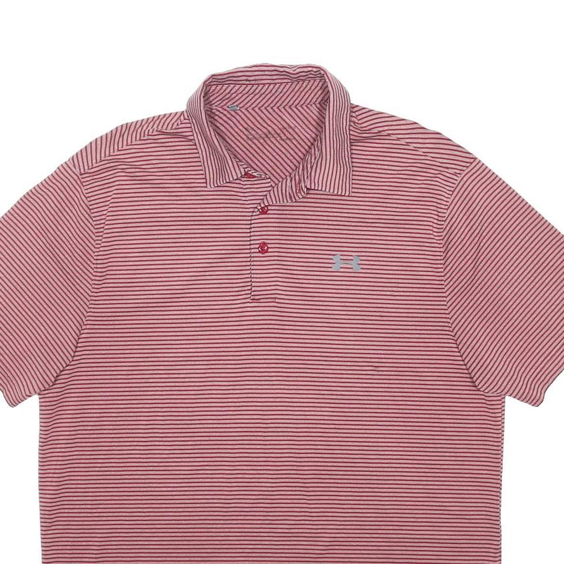 UNDER ARMOUR Mens Red & Burgundy Striped Short Sleeve Polo Shirt L Performance
