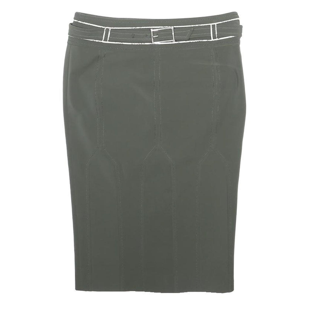KAREN MILLEN Womens Grey Pencil Knee Length Skirt Polyester Blend Belted UK 8
