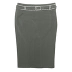 KAREN MILLEN Womens Grey Pencil Knee Length Skirt Polyester Blend Belted UK 8