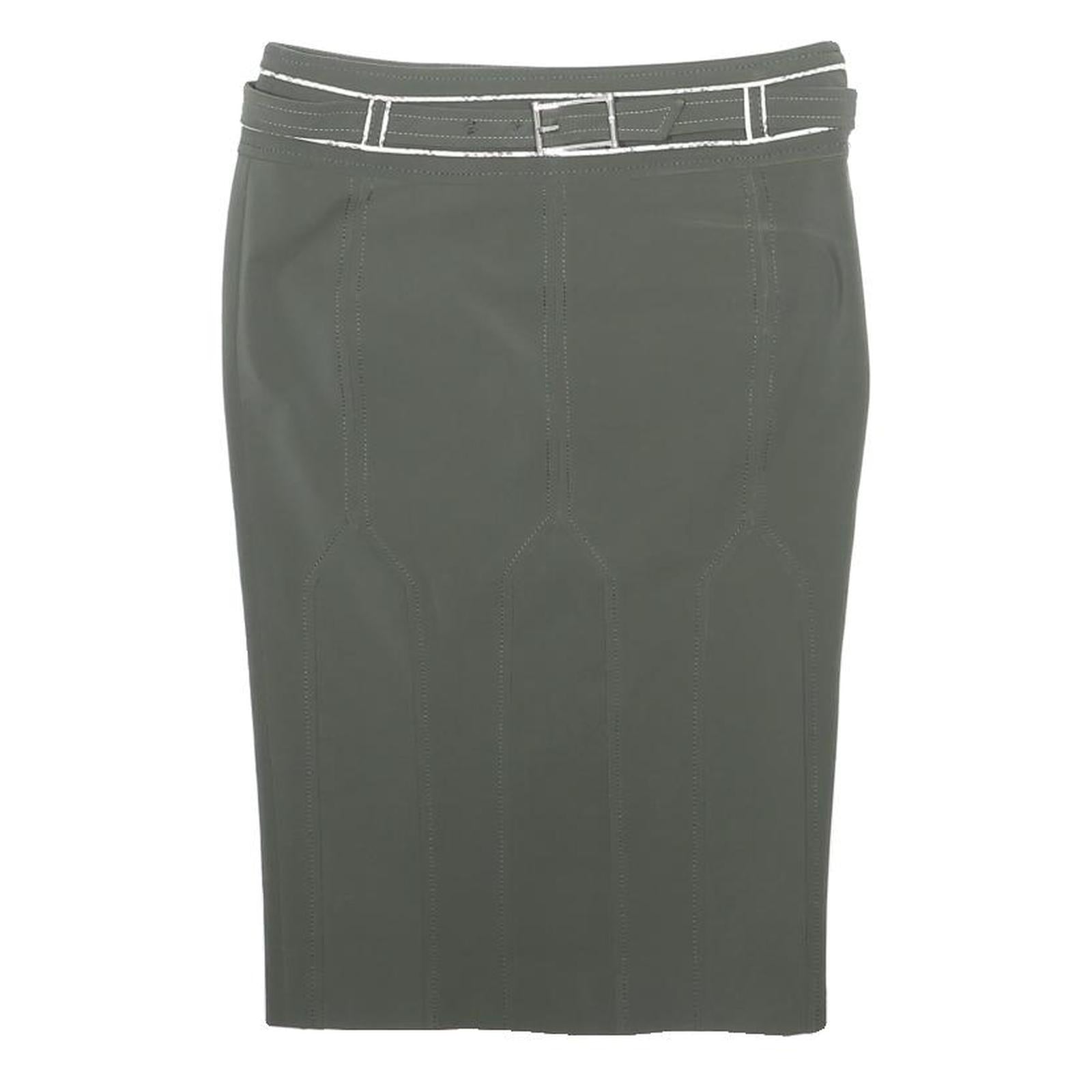 KAREN MILLEN Womens Grey Pencil Knee Length Skirt Polyester Blend Belted UK 8