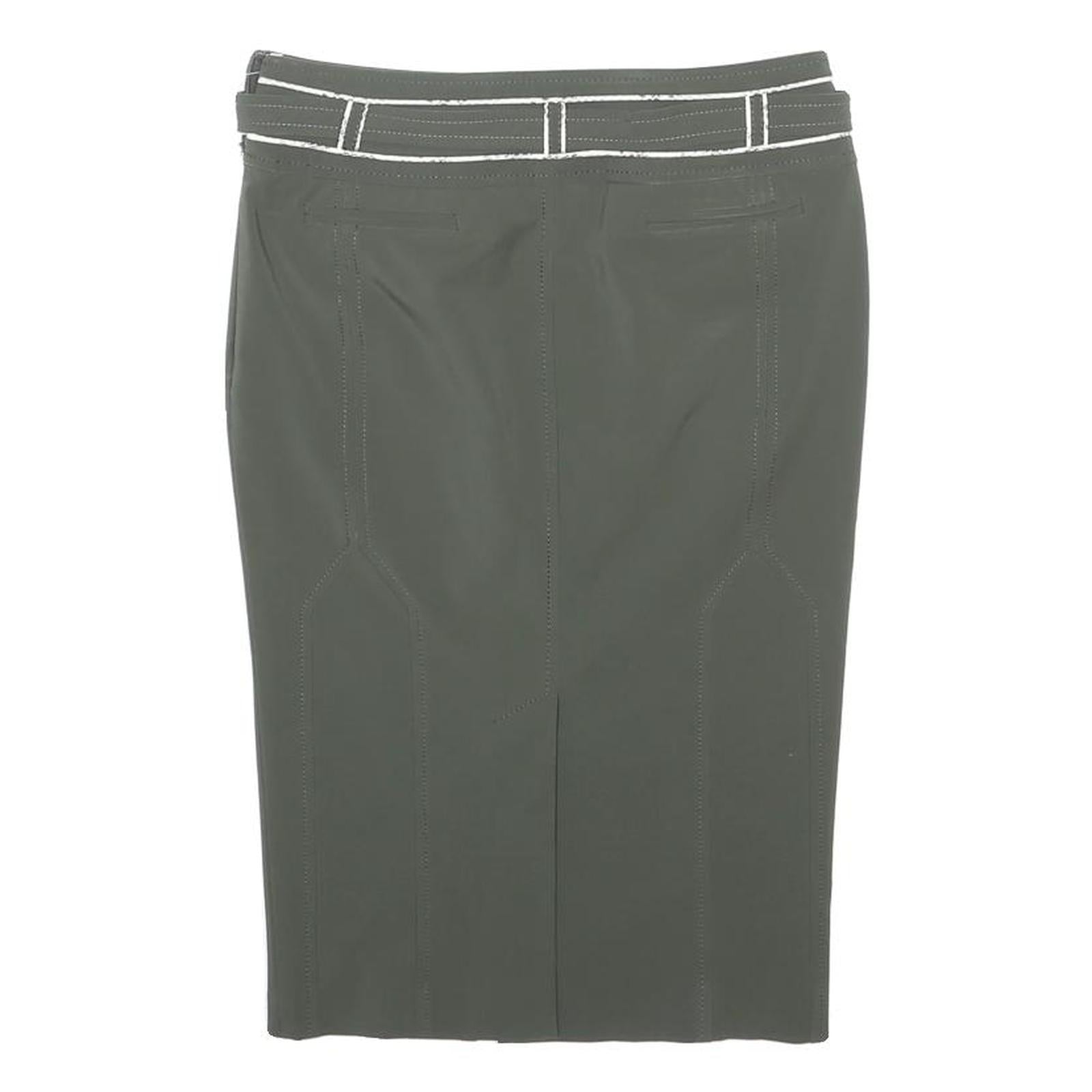 KAREN MILLEN Womens Grey Pencil Knee Length Skirt Polyester Blend Belted UK 8
