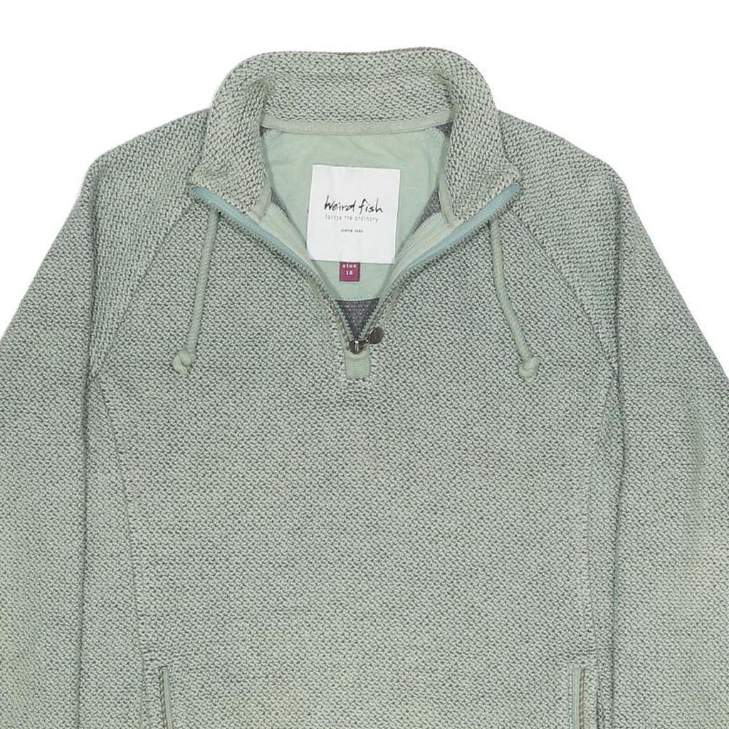 WEIRD FISH Womens Green Cotton Blend Plain Pullover Jumper Size UK 16 Casual