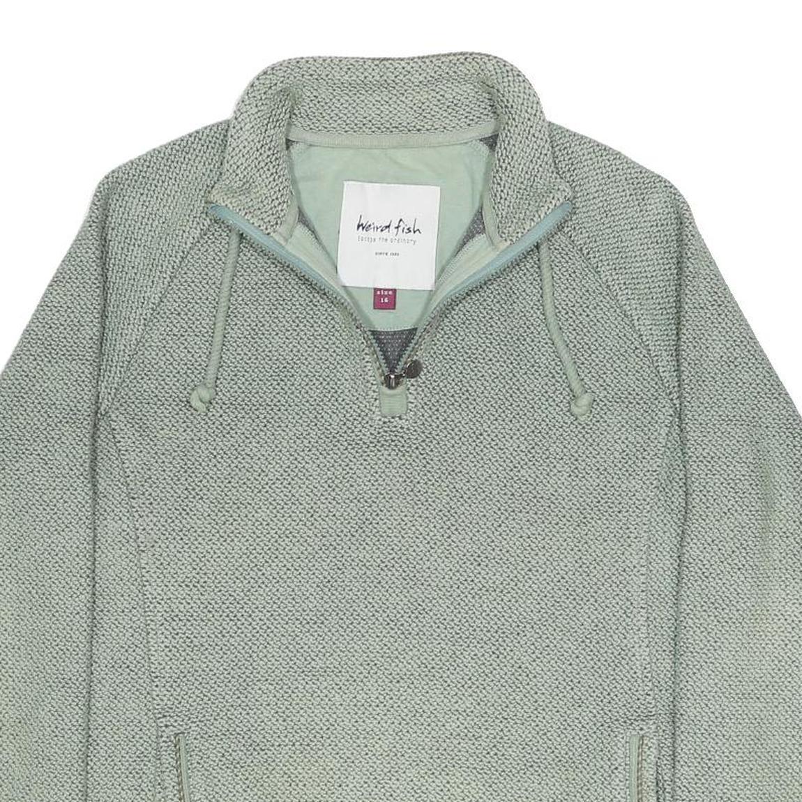WEIRD FISH Womens Green Cotton Blend Plain Pullover Jumper Size UK 16 Casual