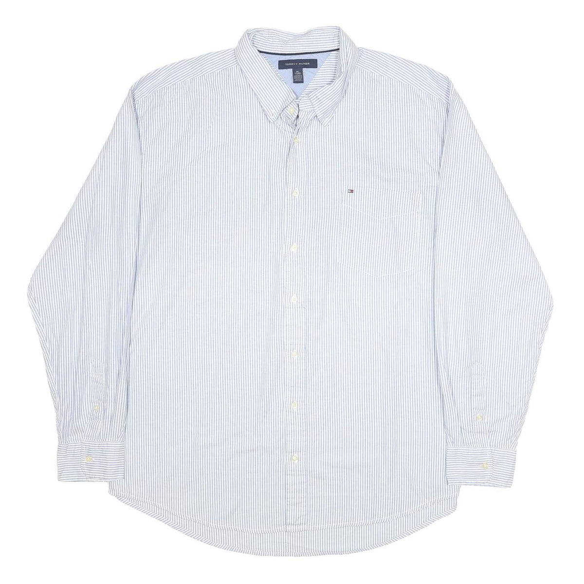 TOMMY HILFIGER Mens Blue & White Striped Cotton Shirt 2XL Classic Long Sleeve
