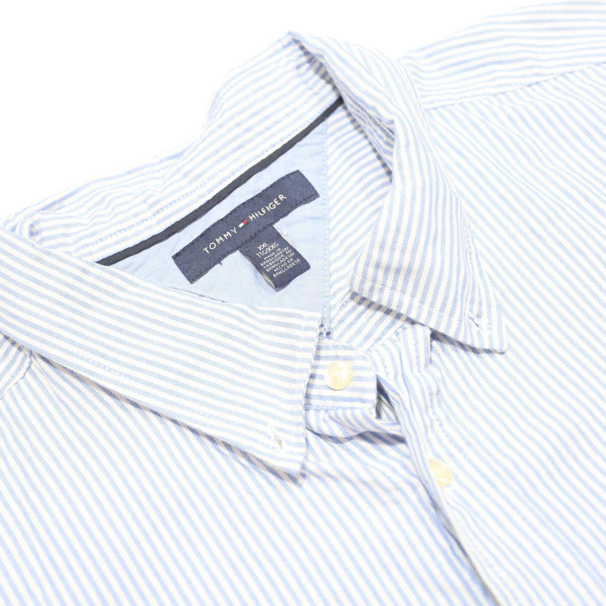 TOMMY HILFIGER Mens Blue & White Striped Cotton Shirt 2XL Classic Long Sleeve