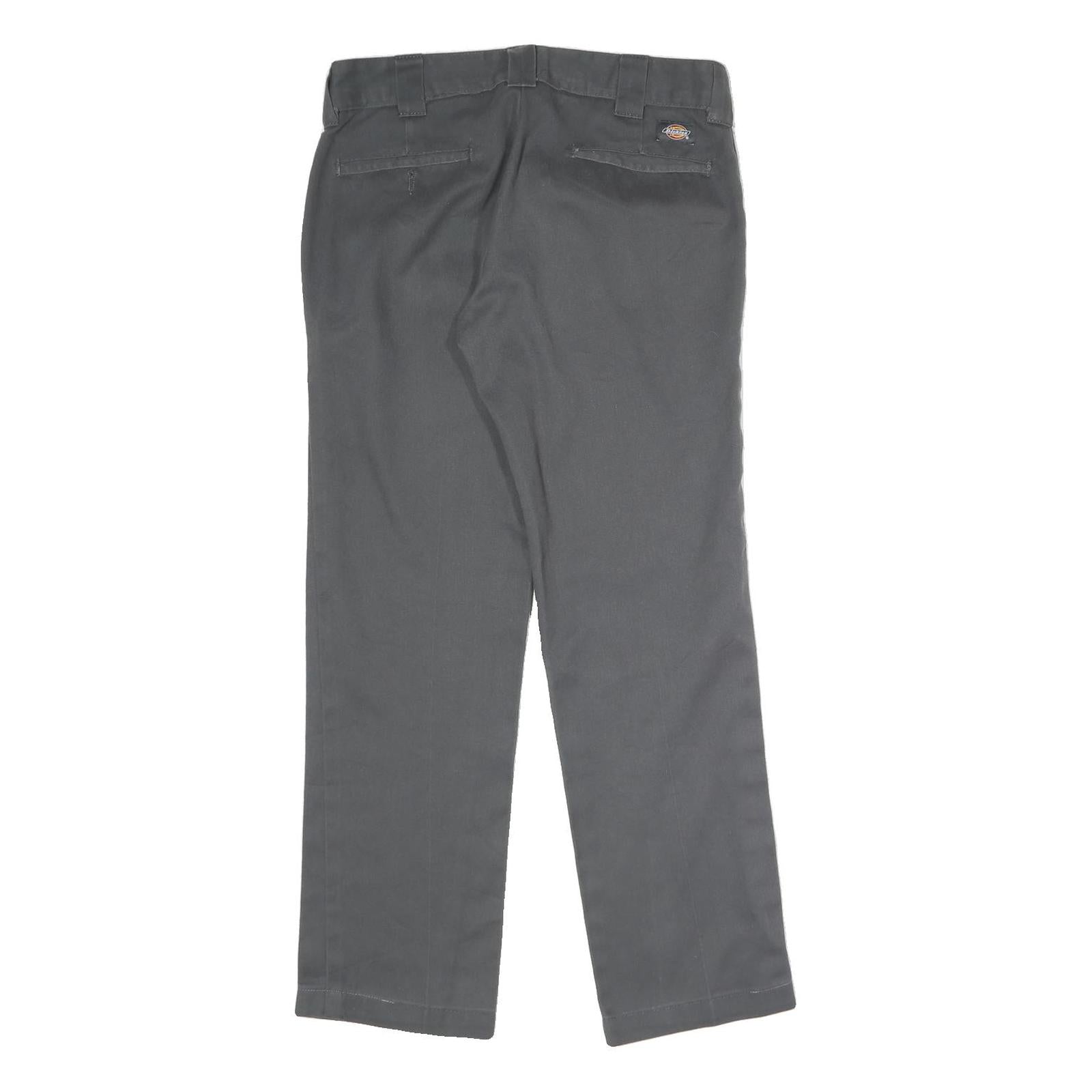 DICKIES Mens Polyester Blend Charcoal Slim Straight Trousers W32 L30 Workwear