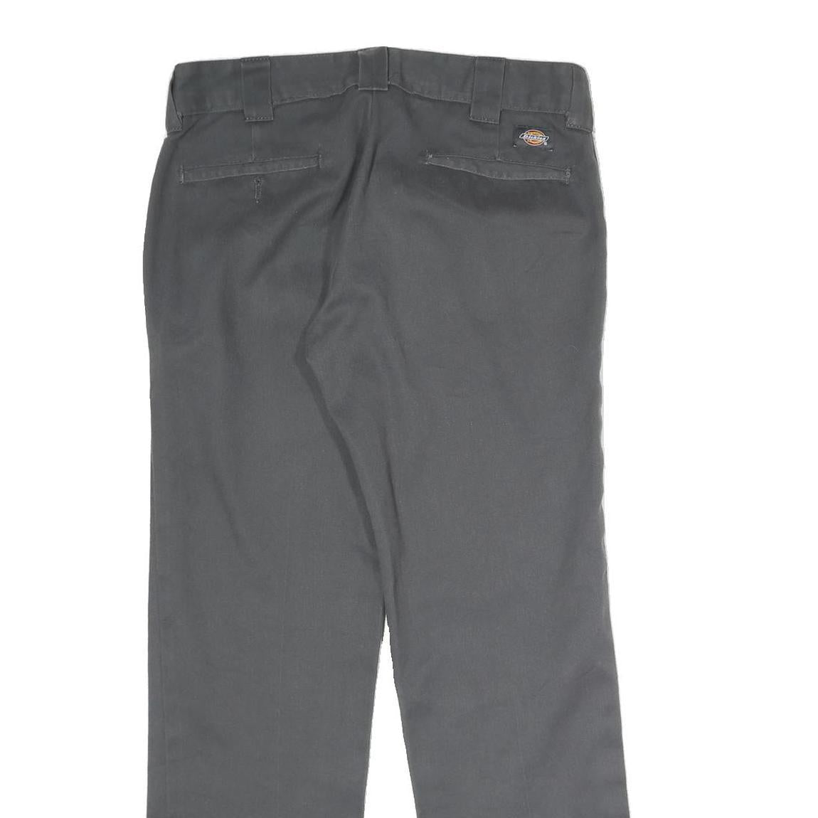 DICKIES Mens Polyester Blend Charcoal Slim Straight Trousers W32 L30 Workwear