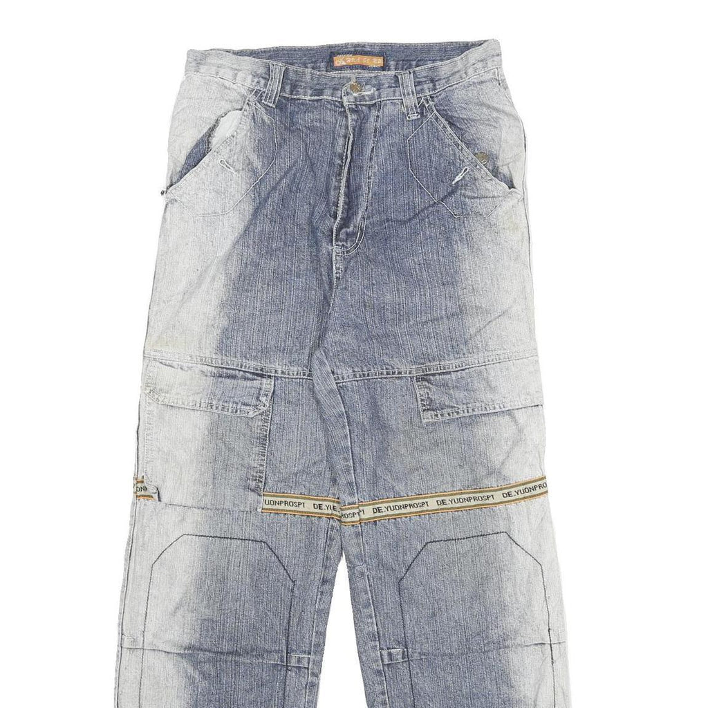 Womens Regular Fit Two Tone Blue Denim Jeans W28 L28 Cargo Style Cotton Blend