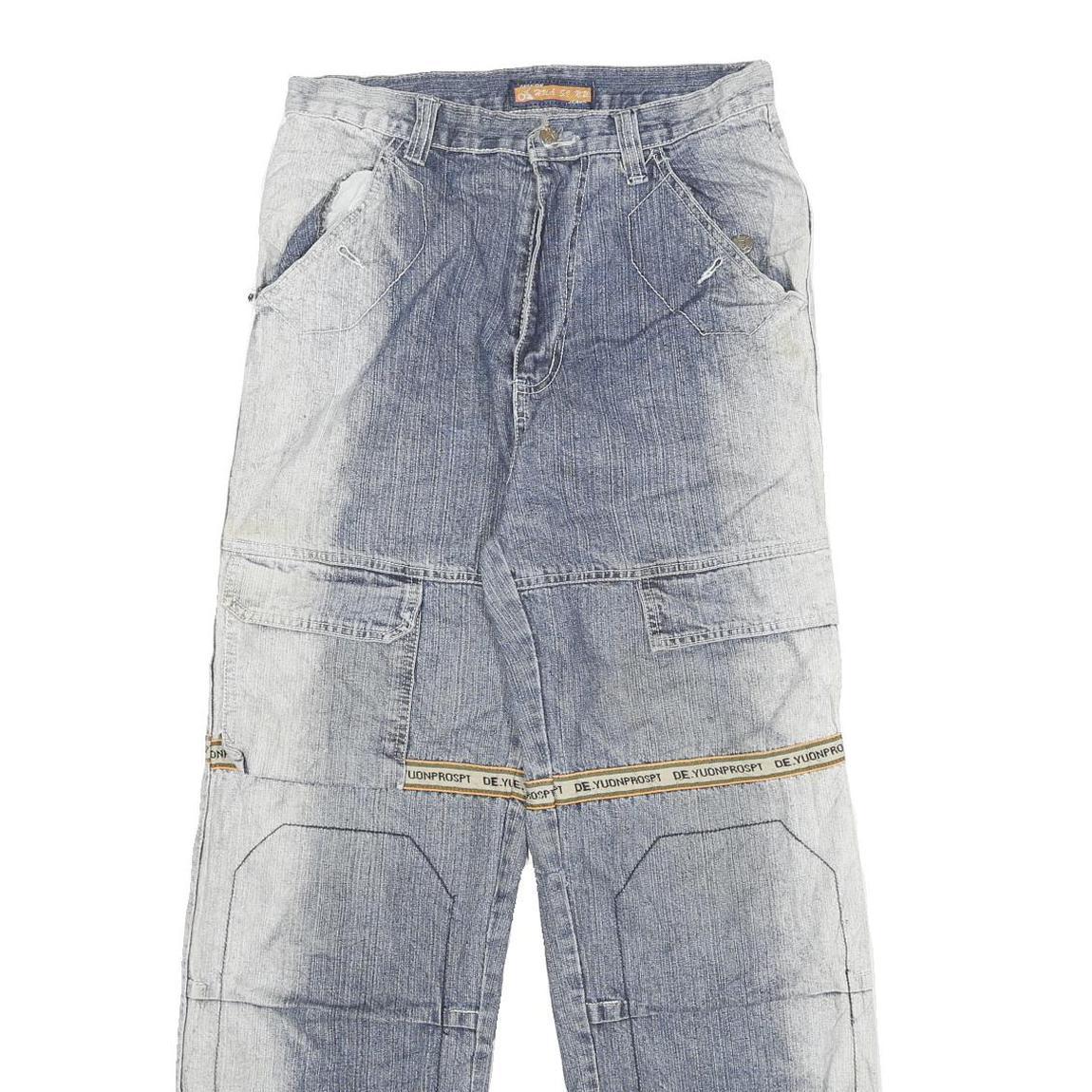 Womens Regular Fit Two Tone Blue Denim Jeans W28 L28 Cargo Style Cotton Blend