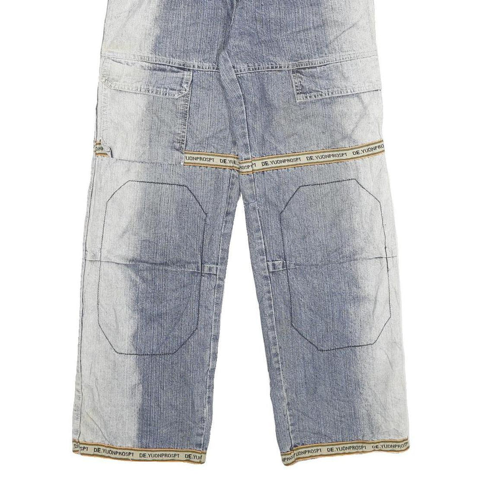 Womens Regular Fit Two Tone Blue Denim Jeans W28 L28 Cargo Style Cotton Blend