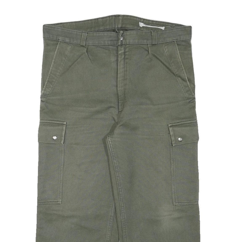 Mens Relaxed Fit Olive Green Cotton Blend Cargo Trousers W36 L23 Zip Pockets