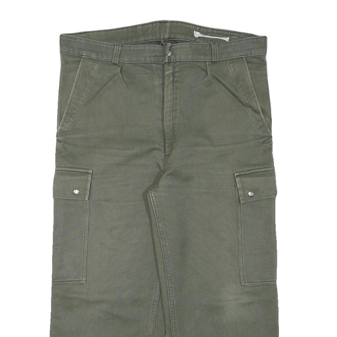 Mens Relaxed Fit Olive Green Cotton Blend Cargo Trousers W36 L23 Zip Pockets