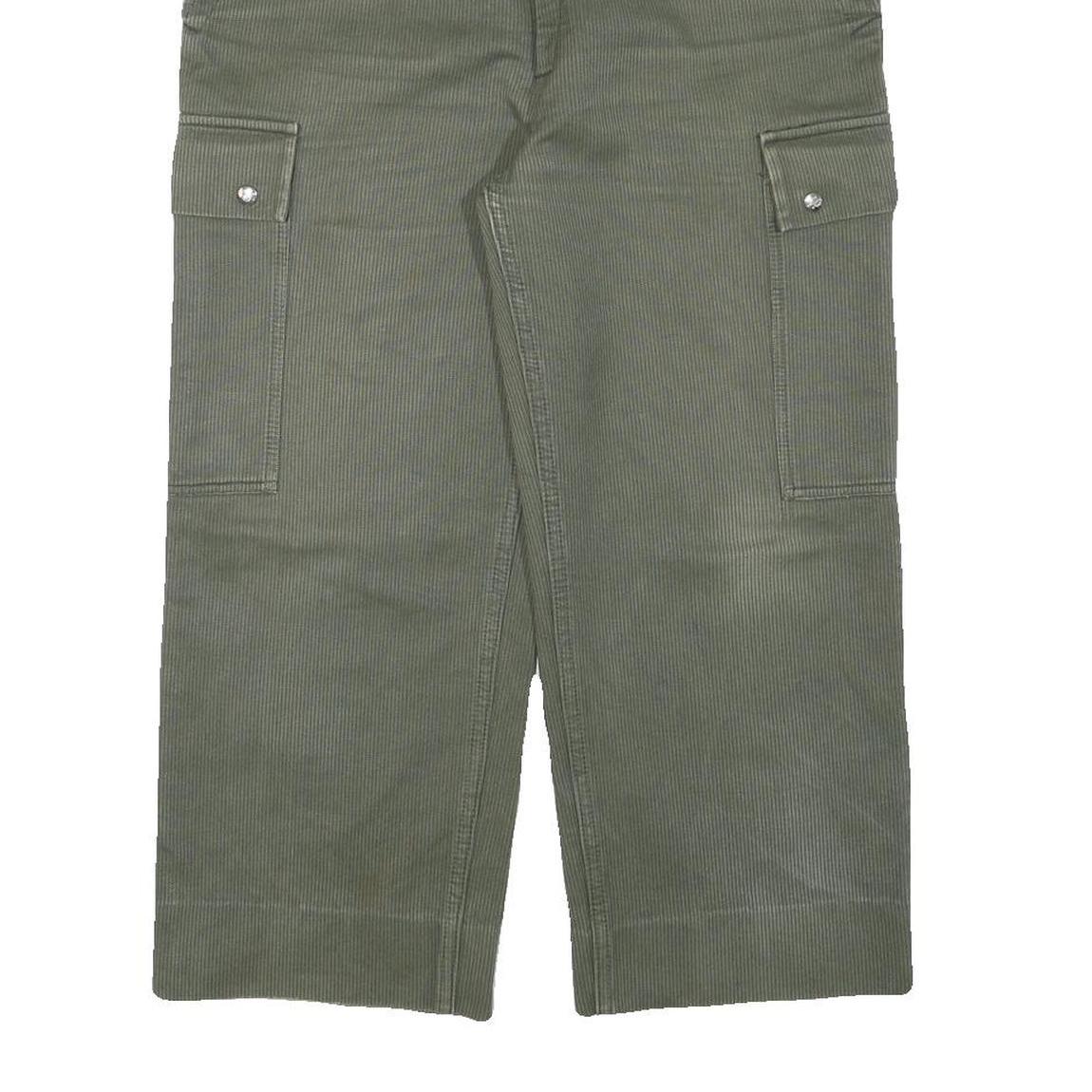Mens Relaxed Fit Olive Green Cotton Blend Cargo Trousers W36 L23 Zip Pockets