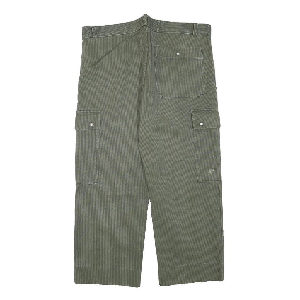 Mens Relaxed Fit Olive Green Cotton Blend Cargo Trousers W36 L23 Zip Pockets