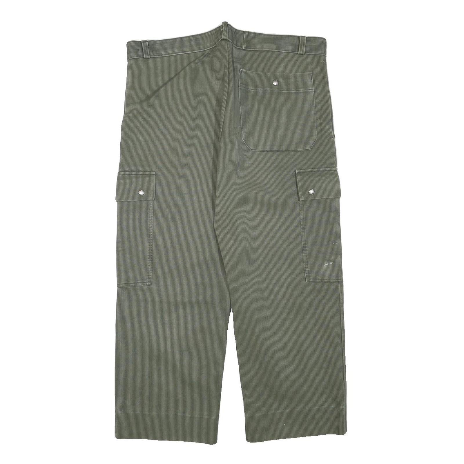 Mens Relaxed Fit Olive Green Cotton Blend Cargo Trousers W36 L23 Zip Pockets