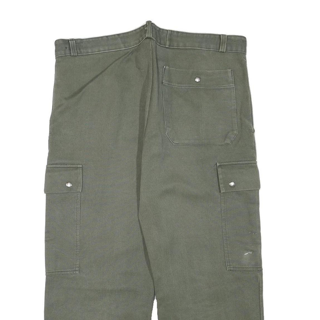 Mens Relaxed Fit Olive Green Cotton Blend Cargo Trousers W36 L23 Zip Pockets