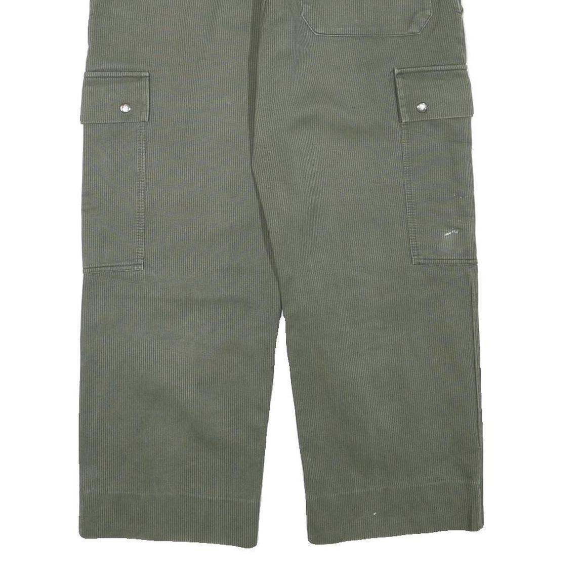 Mens Relaxed Fit Olive Green Cotton Blend Cargo Trousers W36 L23 Zip Pockets