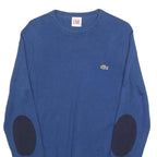 LACOSTE LIVE Mens Blue Plain Cotton Crew Neck Basic Knit S Jumper Elbow Patch