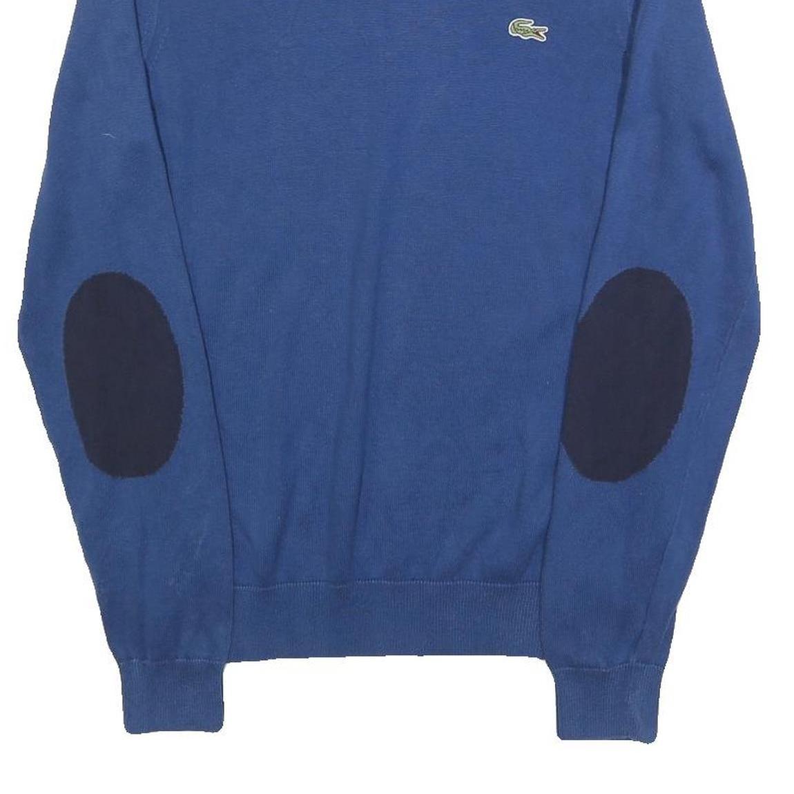 LACOSTE LIVE Mens Blue Plain Cotton Crew Neck Basic Knit S Jumper Elbow Patch