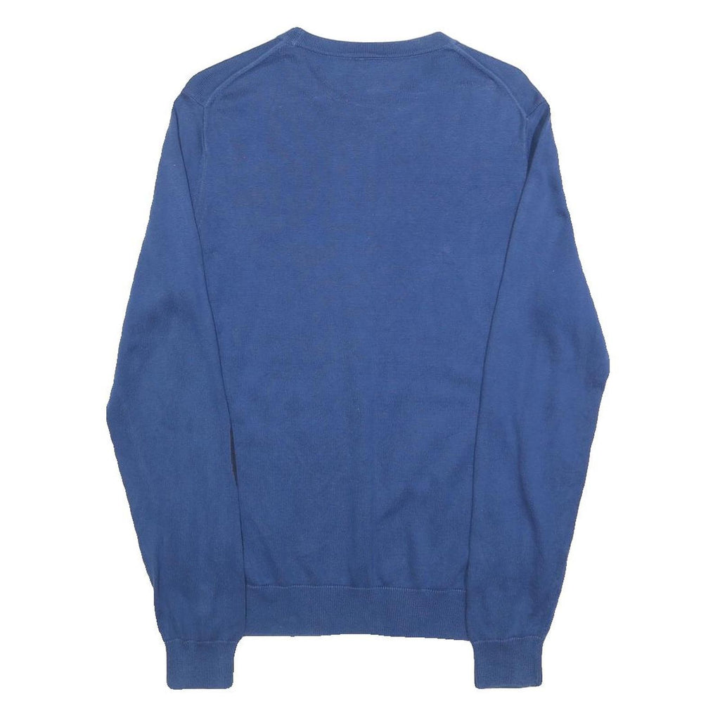 LACOSTE LIVE Mens Blue Plain Cotton Crew Neck Basic Knit S Jumper Elbow Patch