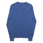 LACOSTE LIVE Mens Blue Plain Cotton Crew Neck Basic Knit S Jumper Elbow Patch