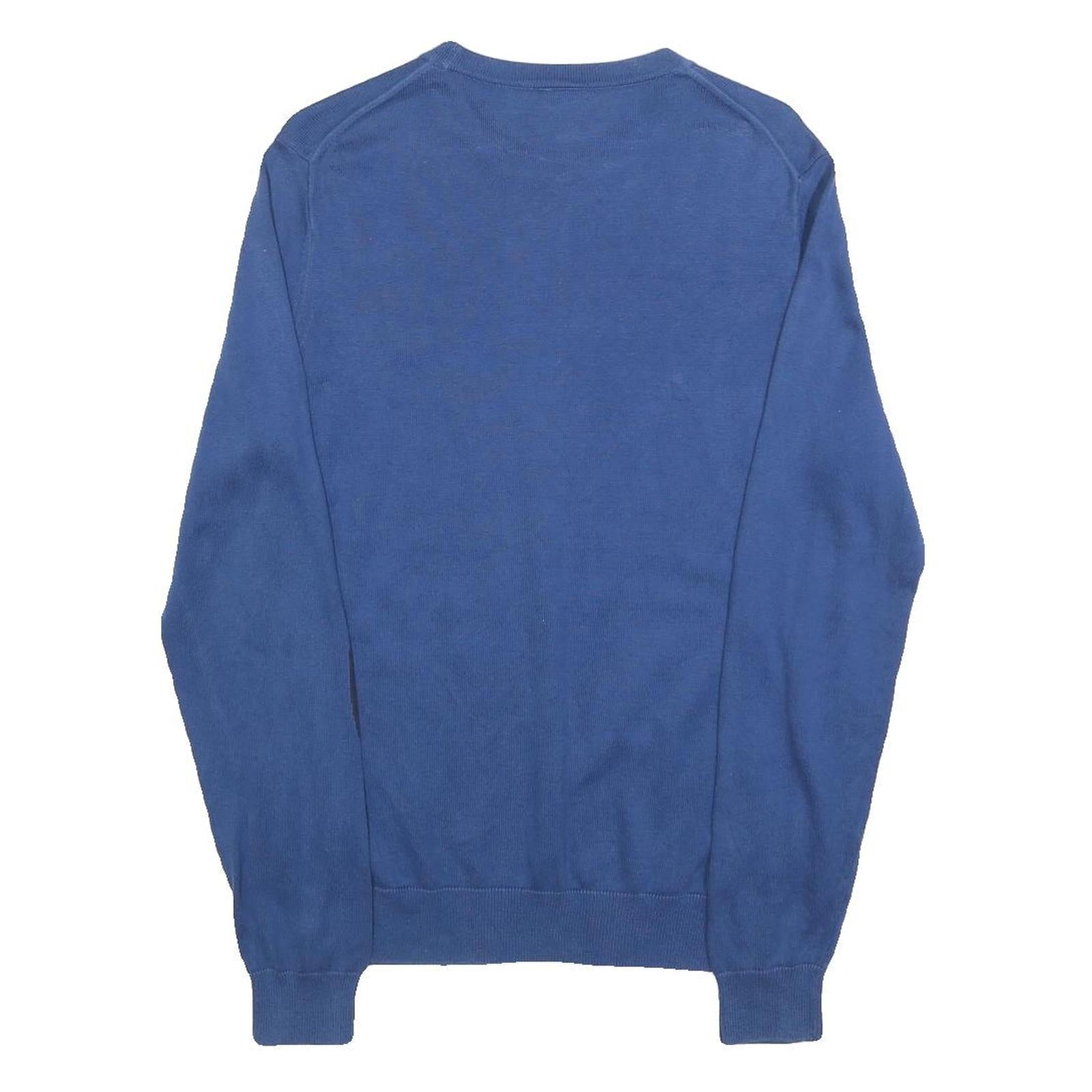 LACOSTE LIVE Mens Blue Plain Cotton Crew Neck Basic Knit S Jumper Elbow Patch