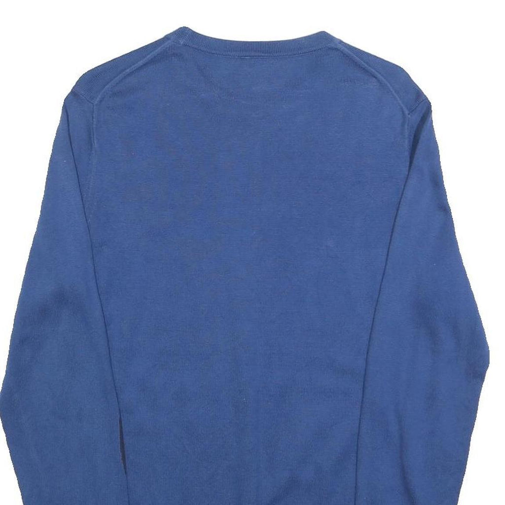 LACOSTE LIVE Mens Blue Plain Cotton Crew Neck Basic Knit S Jumper Elbow Patch
