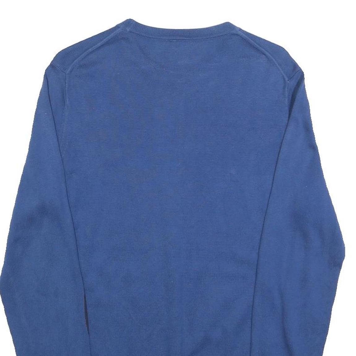 LACOSTE LIVE Mens Blue Plain Cotton Crew Neck Basic Knit S Jumper Elbow Patch