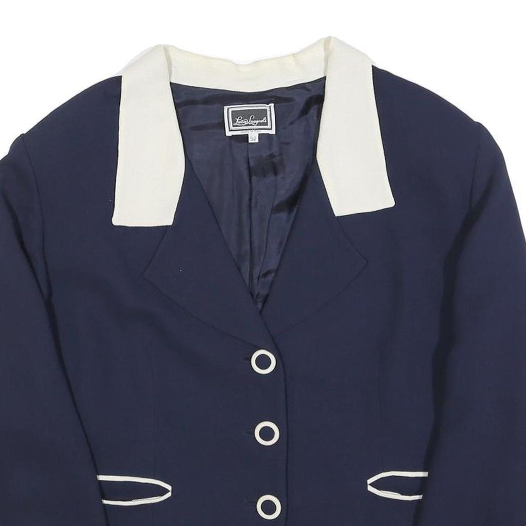LUISA SPAGNOLI Womens Navy Blue & Cream Button Jacket L Woven Classic Tailored