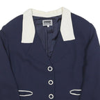 LUISA SPAGNOLI Womens Navy Blue & Cream Button Jacket L Woven Classic Tailored