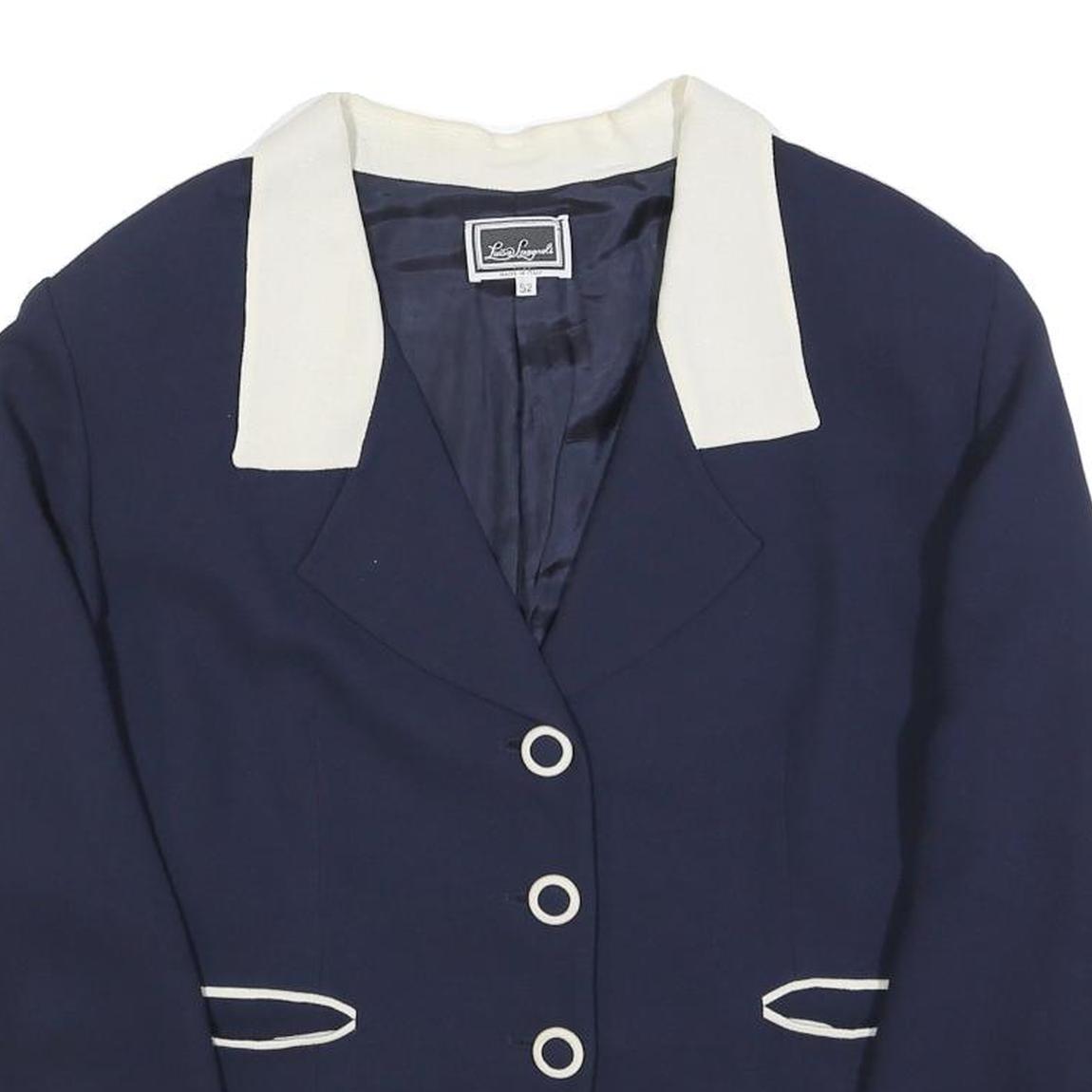 LUISA SPAGNOLI Womens Navy Blue & Cream Button Jacket L Woven Classic Tailored