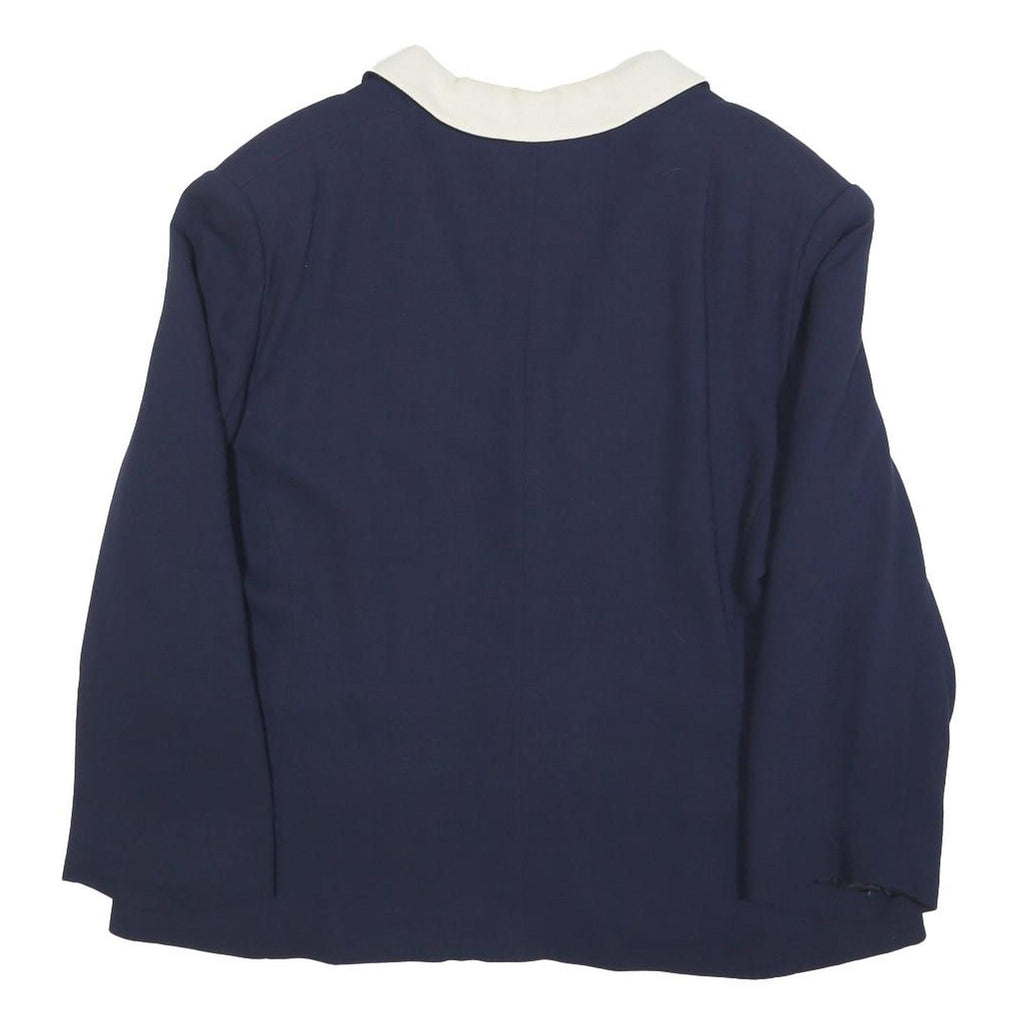 LUISA SPAGNOLI Womens Navy Blue & Cream Button Jacket L Woven Classic Tailored