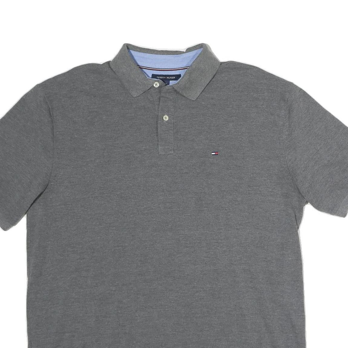 TOMMY HILFIGER Mens Grey Polo Shirt L Cotton Short Sleeve Plain Casual