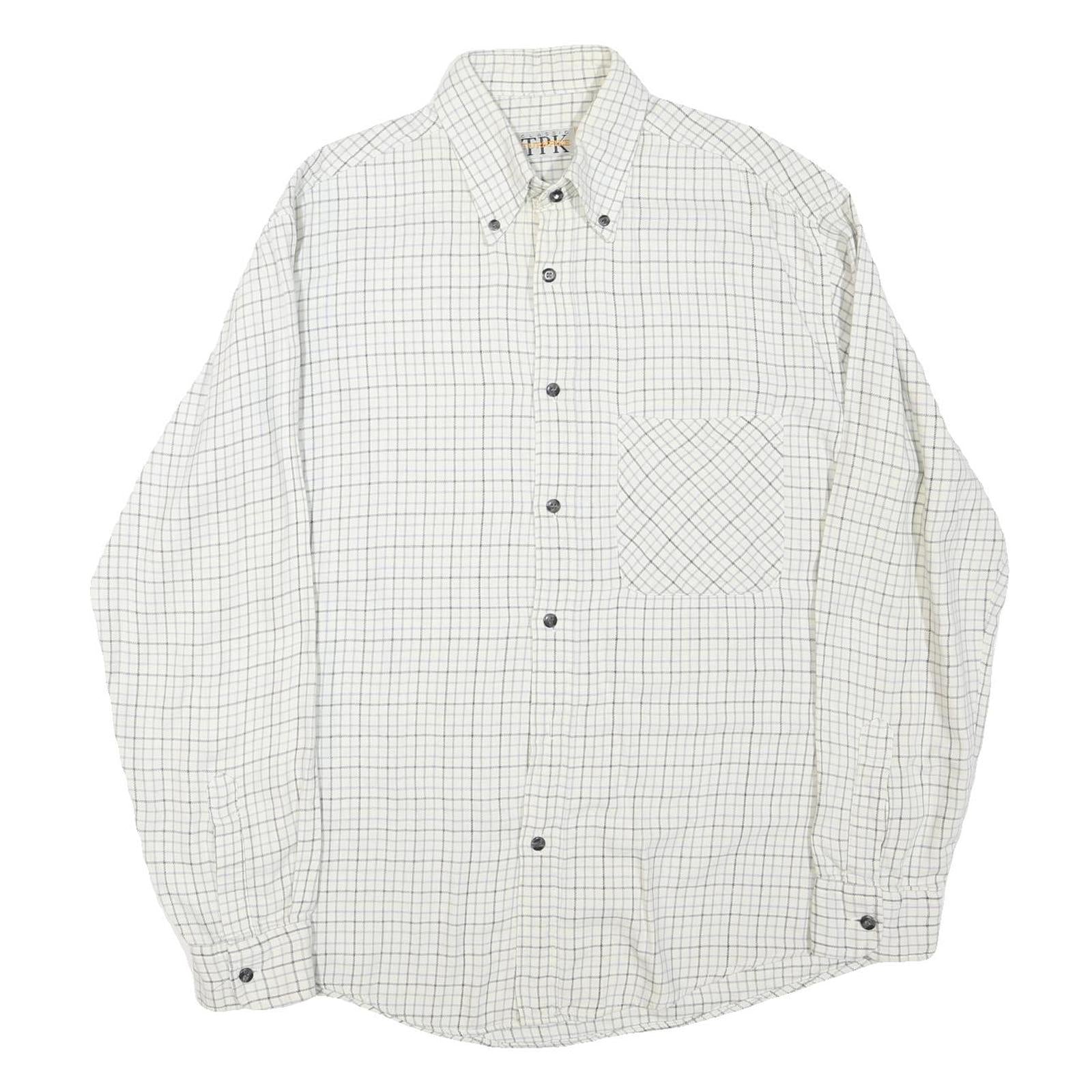 TURNPIKE Mens White & Black Checked Shirt M Cotton Blend Button-Down Collar Long