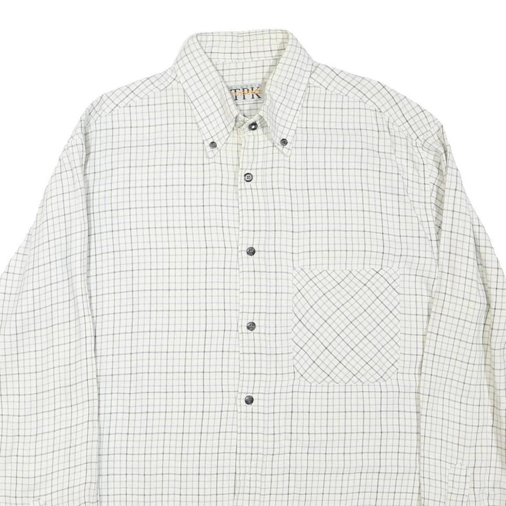 TURNPIKE Mens White & Black Checked Shirt M Cotton Blend Button-Down Collar Long