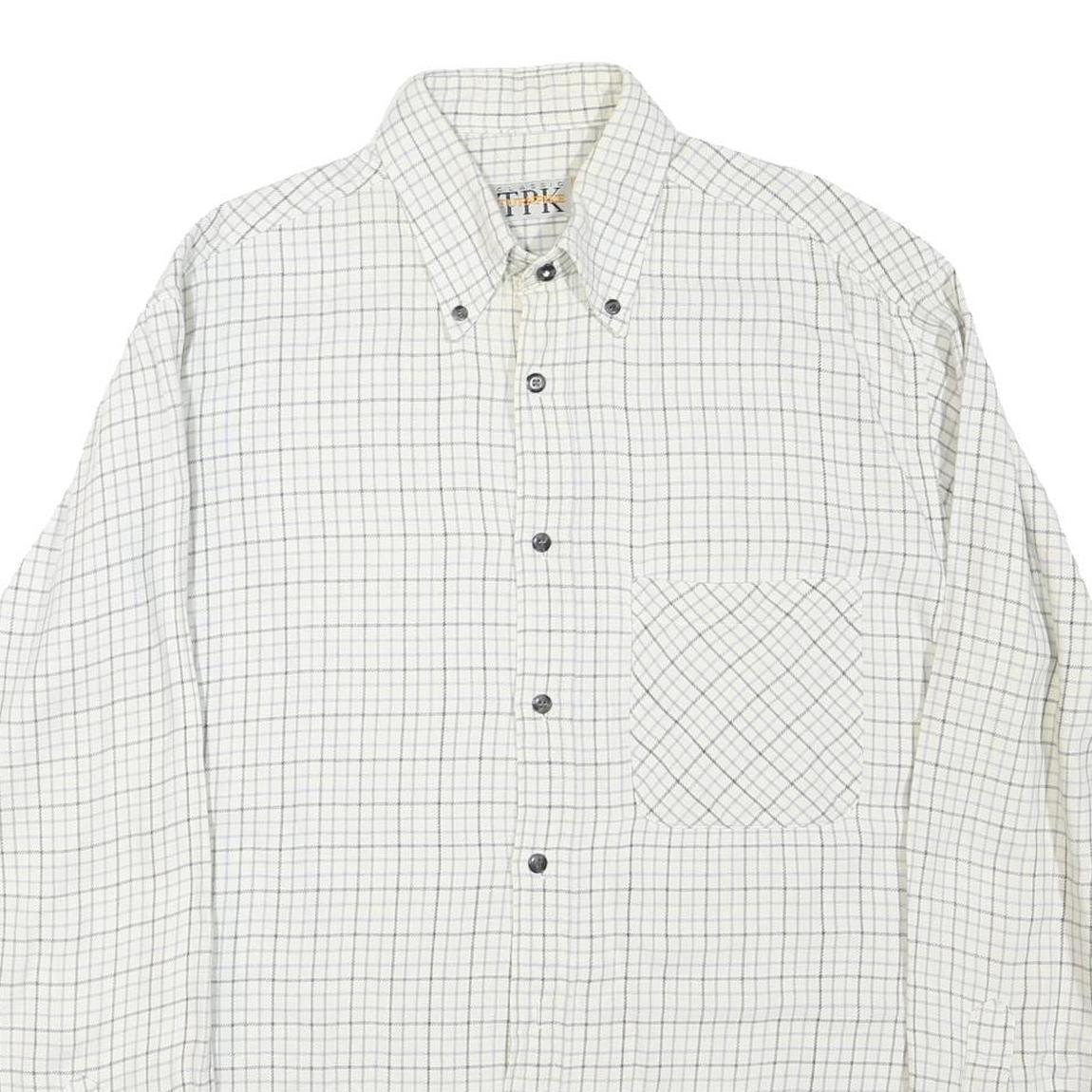 TURNPIKE Mens White & Black Checked Shirt M Cotton Blend Button-Down Collar Long