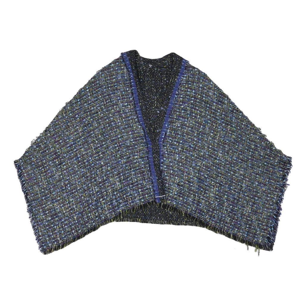 Womens Blue Colourblock Button Jacket L Polyester Blend Tweed Cropped Chic