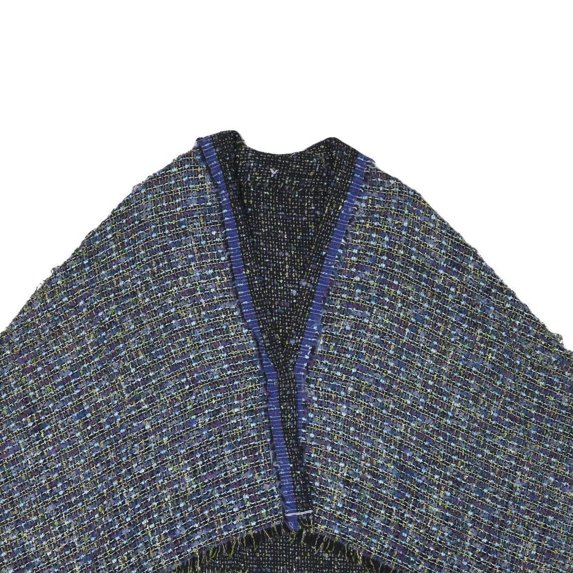 Womens Blue Colourblock Button Jacket L Polyester Blend Tweed Cropped Chic