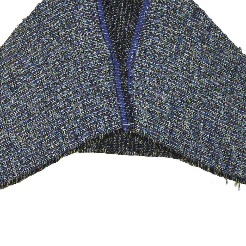 Womens Blue Colourblock Button Jacket L Polyester Blend Tweed Cropped Chic