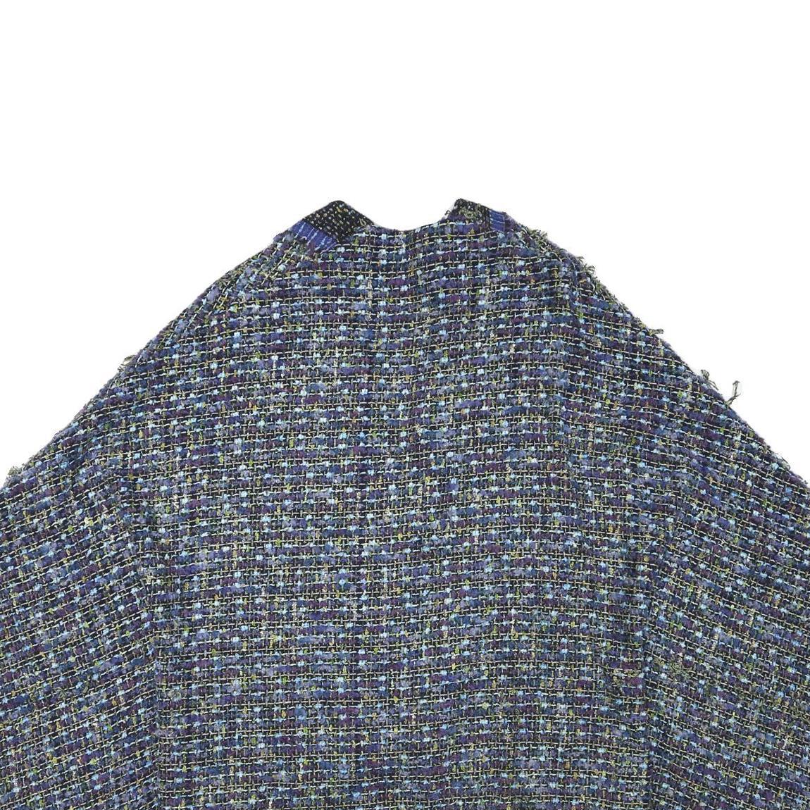 Womens Blue Colourblock Button Jacket L Polyester Blend Tweed Cropped Chic