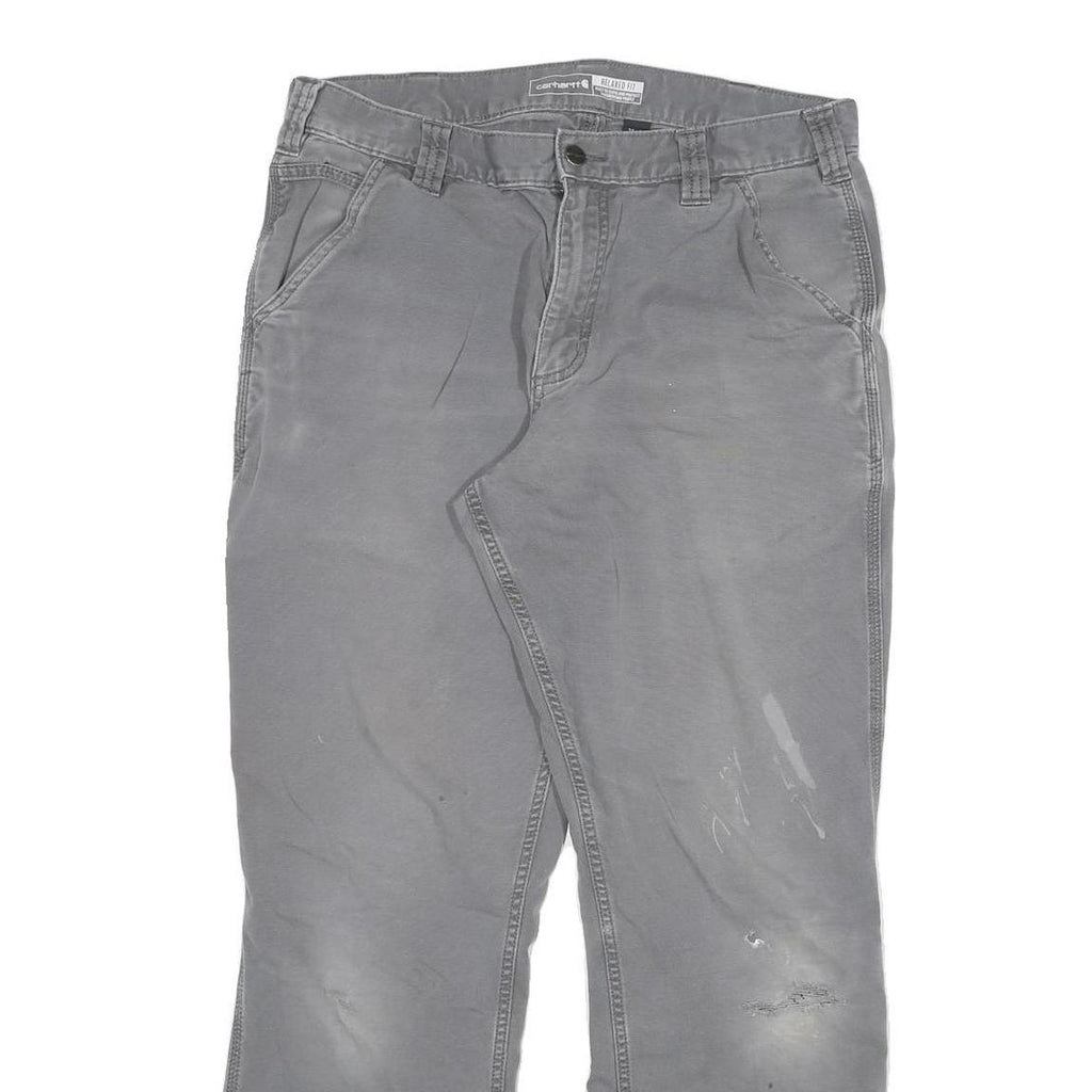CARHARTT Mens Cotton Blend Grey Relaxed Straight Trousers W32 L28 Workwear Zip