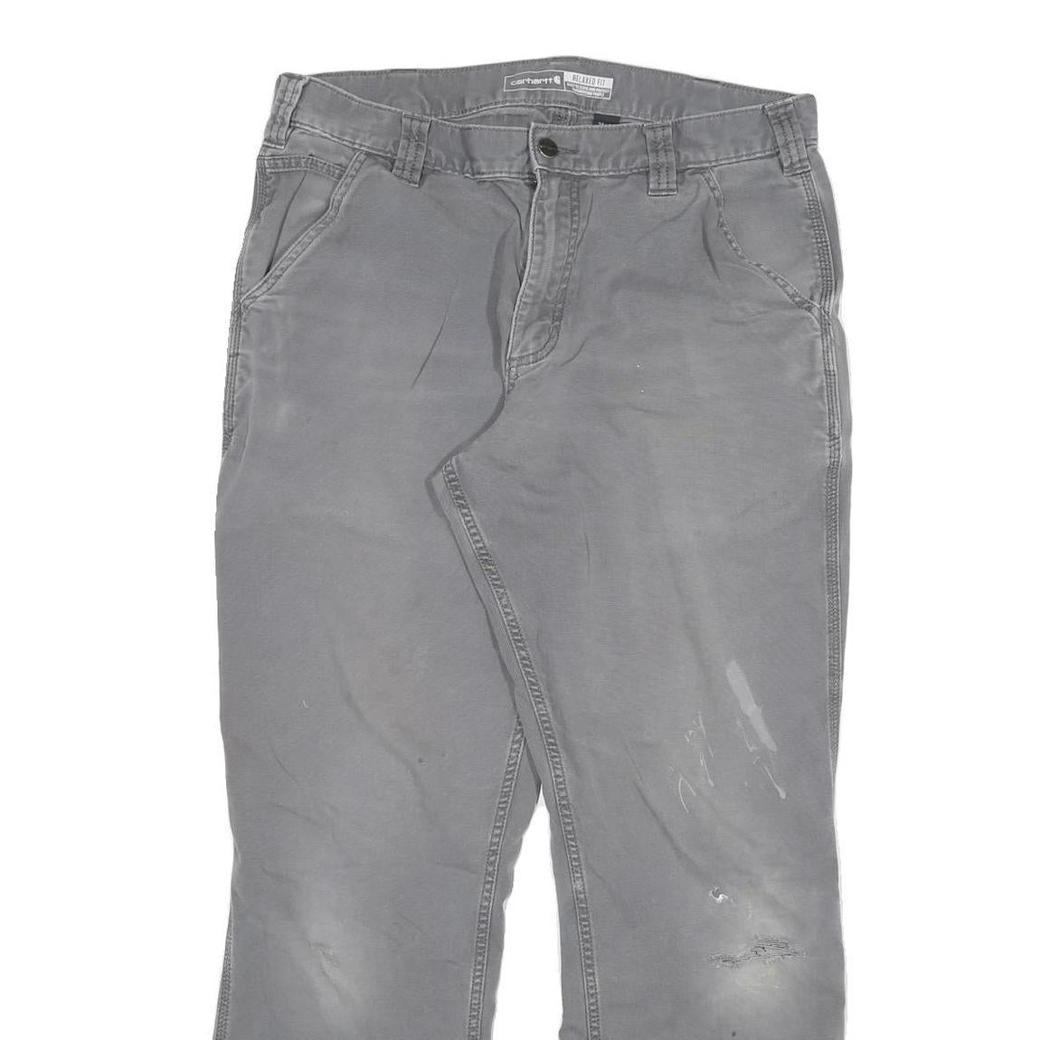 CARHARTT Mens Cotton Blend Grey Relaxed Straight Trousers W32 L28 Workwear Zip