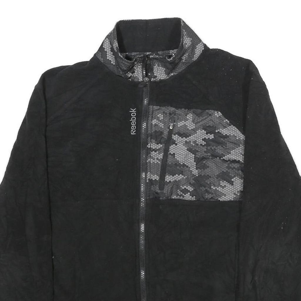 REEBOK Mens Black Plain Jacket M Polyester Zip Pocket Casual Activewear