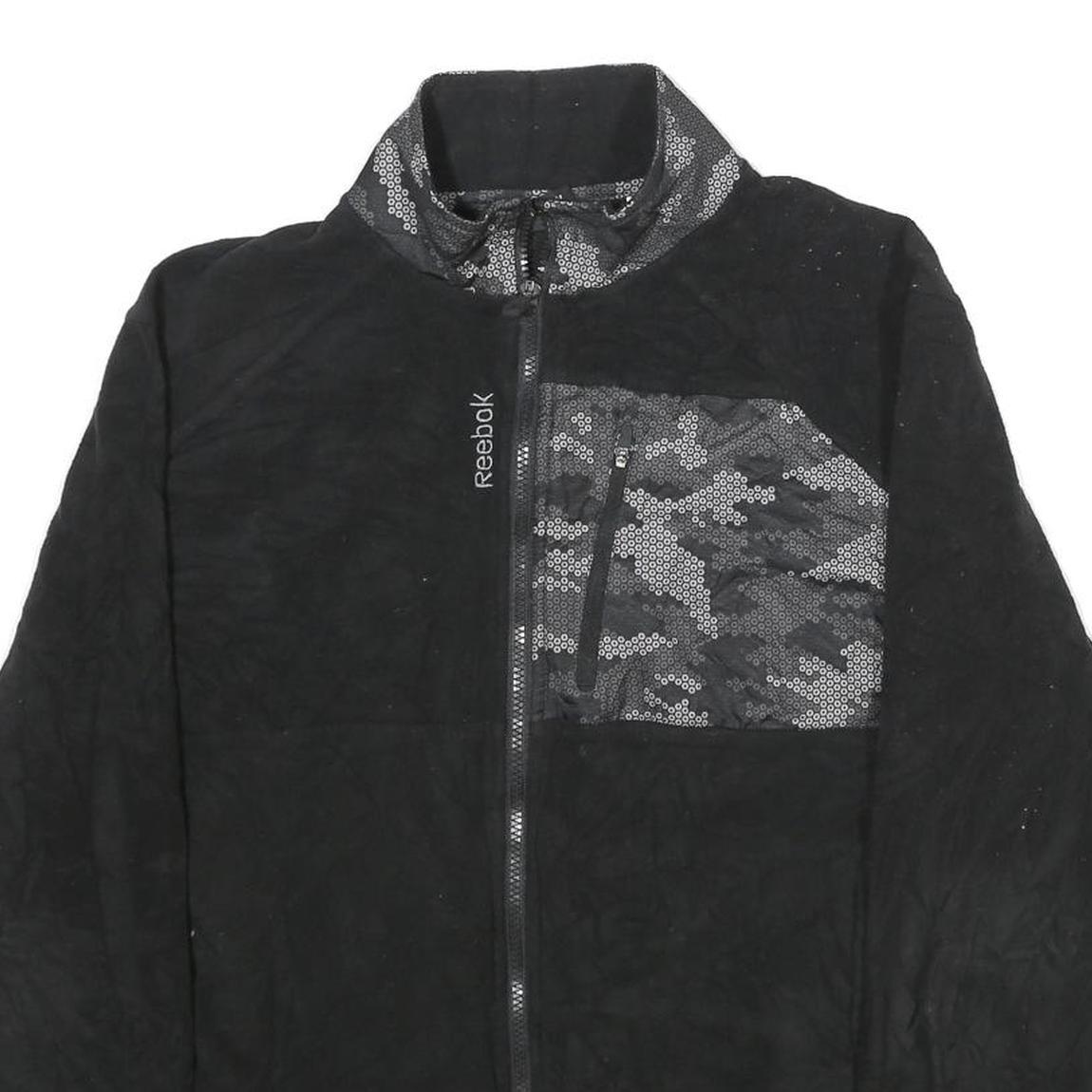 REEBOK Mens Black Plain Jacket M Polyester Zip Pocket Casual Activewear